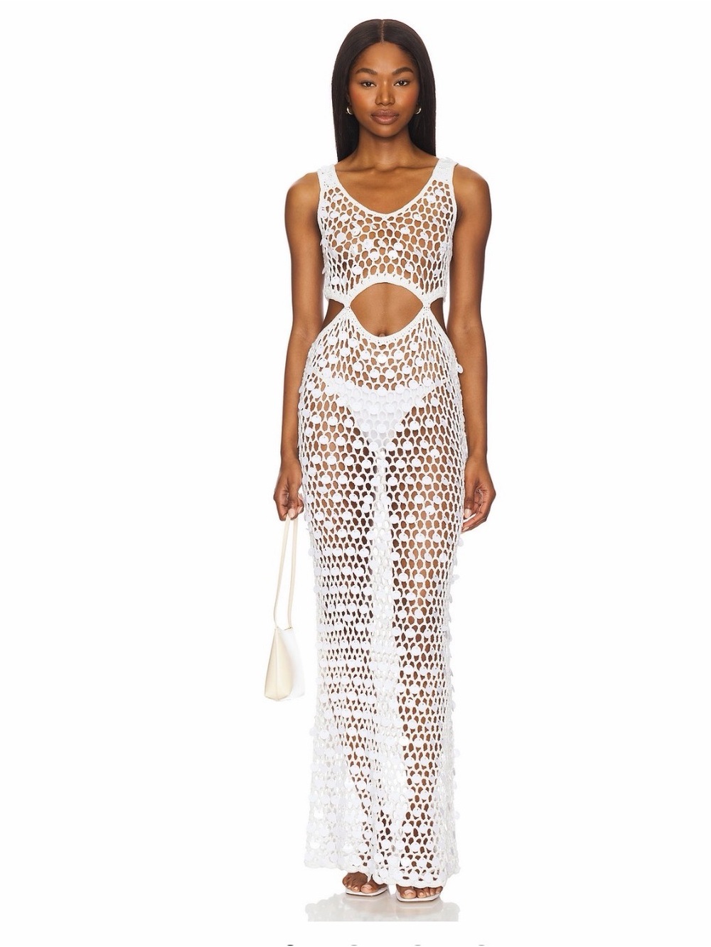 White Crochet Cutout Maxi Swim Cover-Up Dress